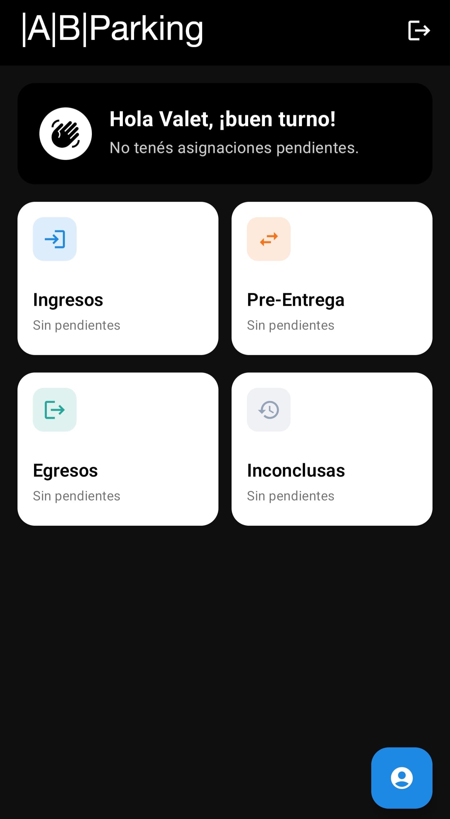 App Android que usan los valets de AB Parking para gestionar ingresos y egresos